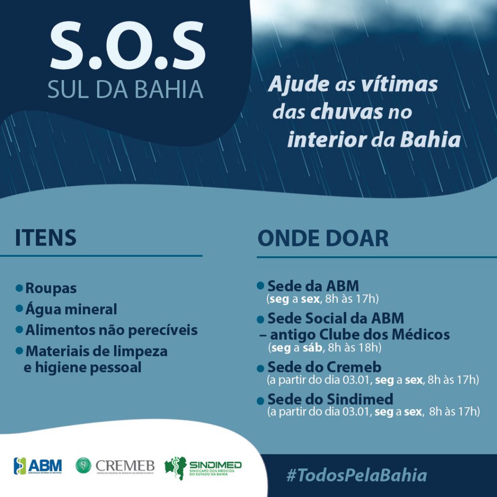 Cremeb Abm E Sindimed Lançam Campanha Para Ajudar Vítimas Das Chuvas Na Bahia Saiba Como 